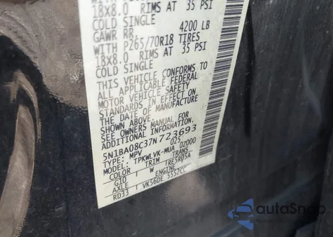 2007 Nissan Armada Le from USA, damaged, VIN 5N1BA08C37N723693